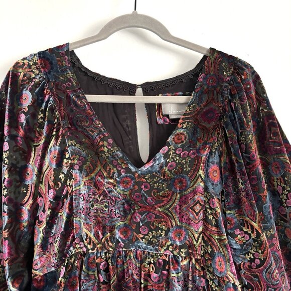by Anthropologie Mona Burnout Velvet Mini Long Balloon Sleeve Dress Women’s XS - Picture 3 of 11